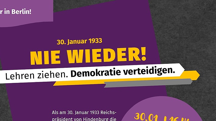 30.01.1933: Nie wieder - Lehren ziehen. Demokratie verteidigen.
